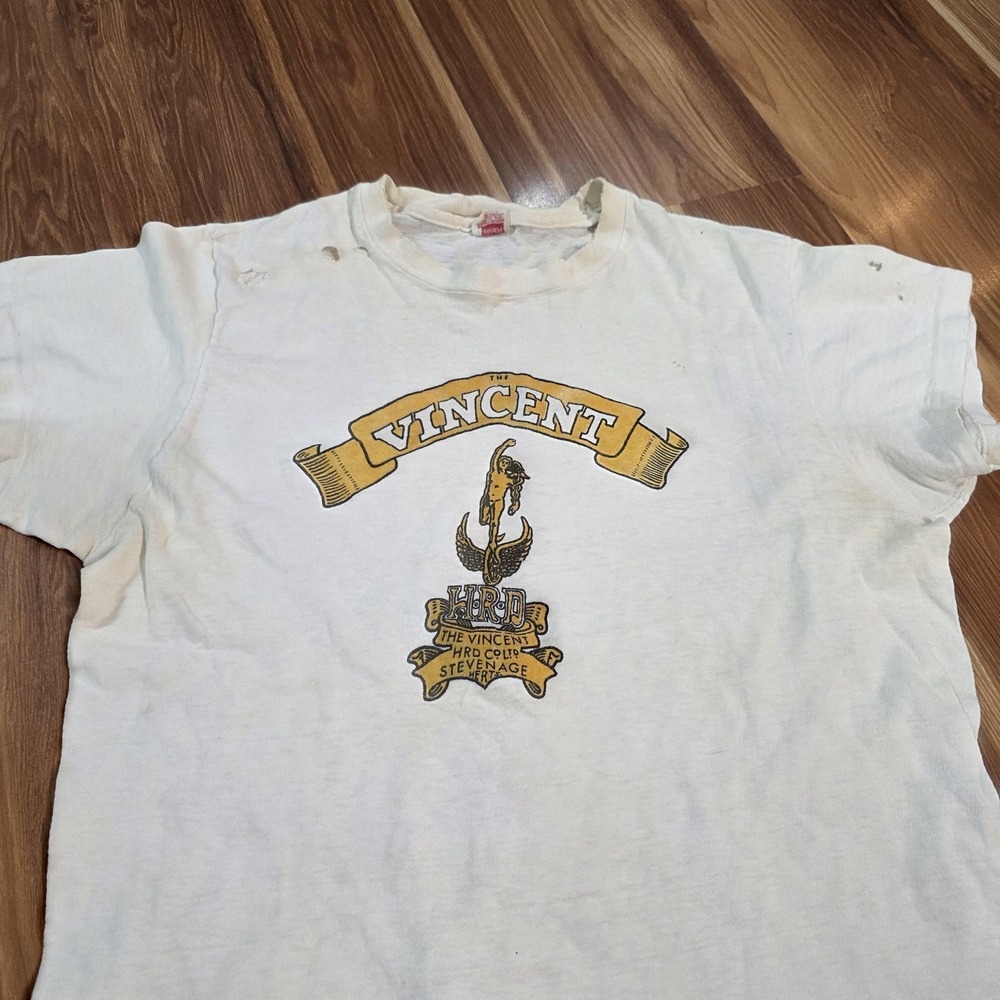 Thrashed Vintage Vincent HRD Shirt Mens Medium White Hanes Motorcycle Graphic
